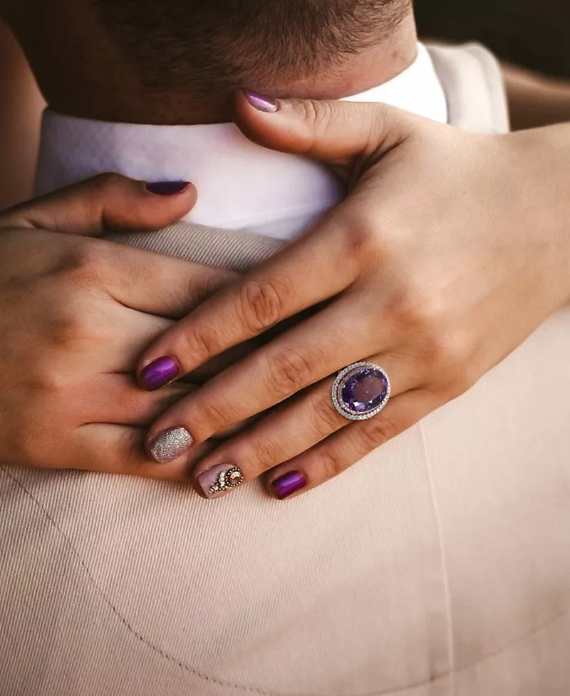 [14K] Rose Gold Amethyst (19-1/3 Ct. T.W.) & Diamond (7/8 Ct. T.W.) Double Halo Ring 