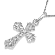 [14K, 0.35TCW]Solid Gold Round Cut Diamond Cross Pendant Necklace Bezel Set