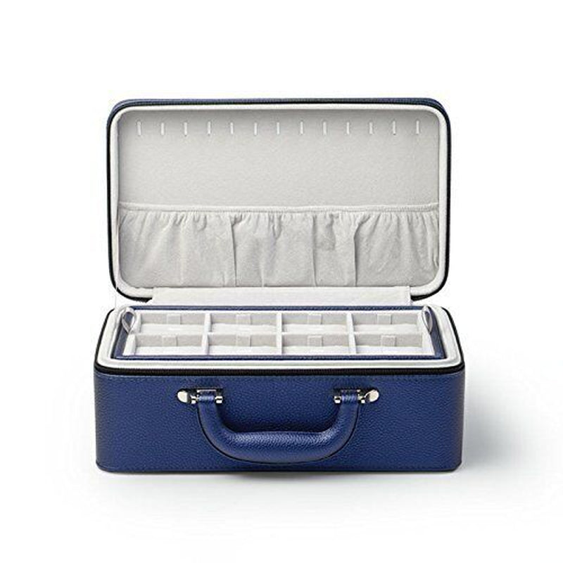 Leather Jewelry Box Handmade Travel Jewelry Organizer Storage Case Holder Blue