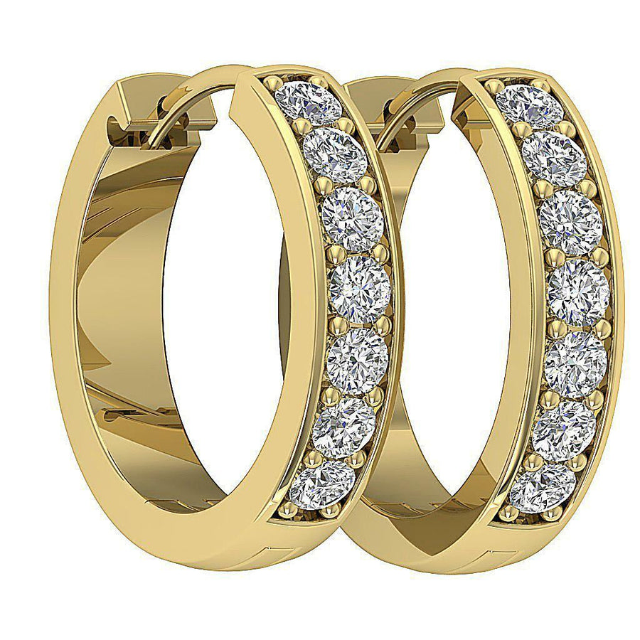 [14K, 0.25 Ct] White Yellow Rose Gold With Natural Diamond Hoop Earrings Pave Set 