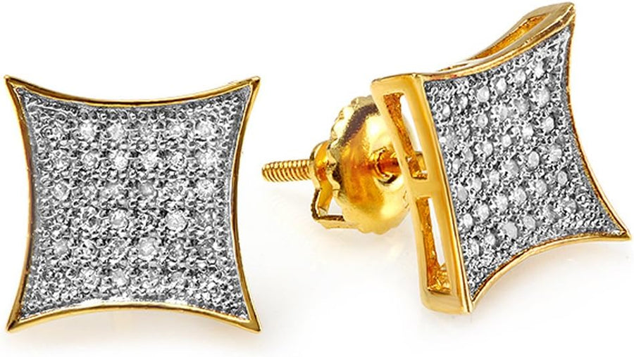 [10K, 0.20K Ctw] Yellow Gold White Diamond Iced Stud Earrings