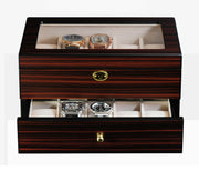 Watch & Jewelry Box with Glass Top Lid, 20 Slot Wooden Watch Holder Display Case