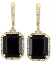 [14K, 3/8 Ct. T.W.] Gold Onyx & Diamond Dangle Hoop Earrings