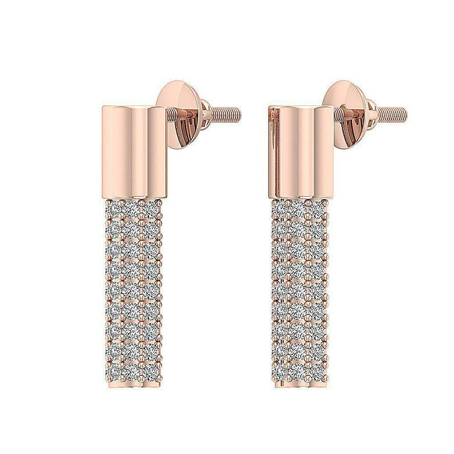 [14K, 0.40 Ct]  Rose Gold Fashion Earring Round Cut Diamond  Pave Set