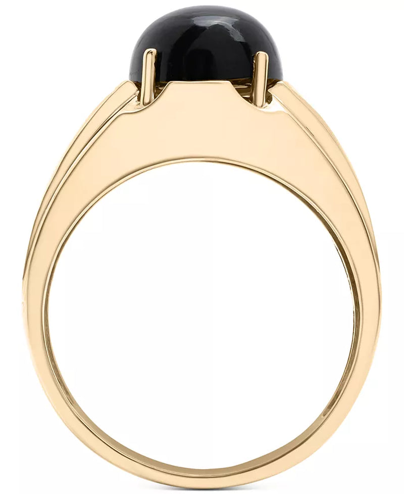 [10K] Gold Onyx & Diamond Accent Cabochon Classic Style Ring