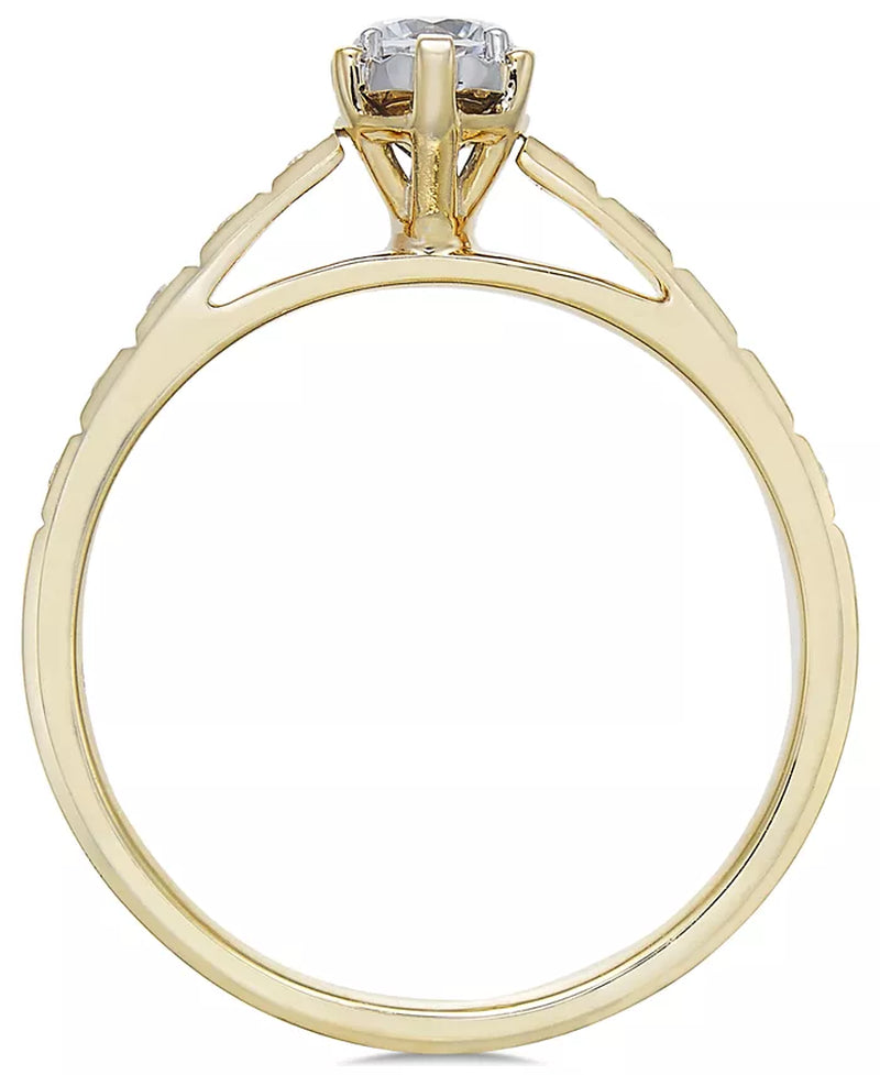 [14K, 3/8 Ct. T.W.] Gold Diamond Miracle-Plate Marquise Shape Engagement Ring