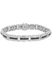 [2 Ct T.W.] Sterling Silver Mens Black Diamond Link Bracelet