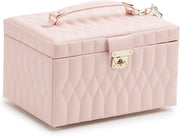 Caroline Medium Jewelry Case, Rose Quartz - 15 Compartments & Seven Ring Rolls - Anti-Tarnish Lusterloc Lining - Includes Travel Case