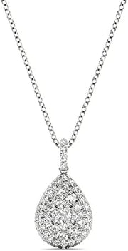 [18Kt, 0.87 Cttw] White Gold Necklace Pear-Shaped Cluster Diamond Pendant