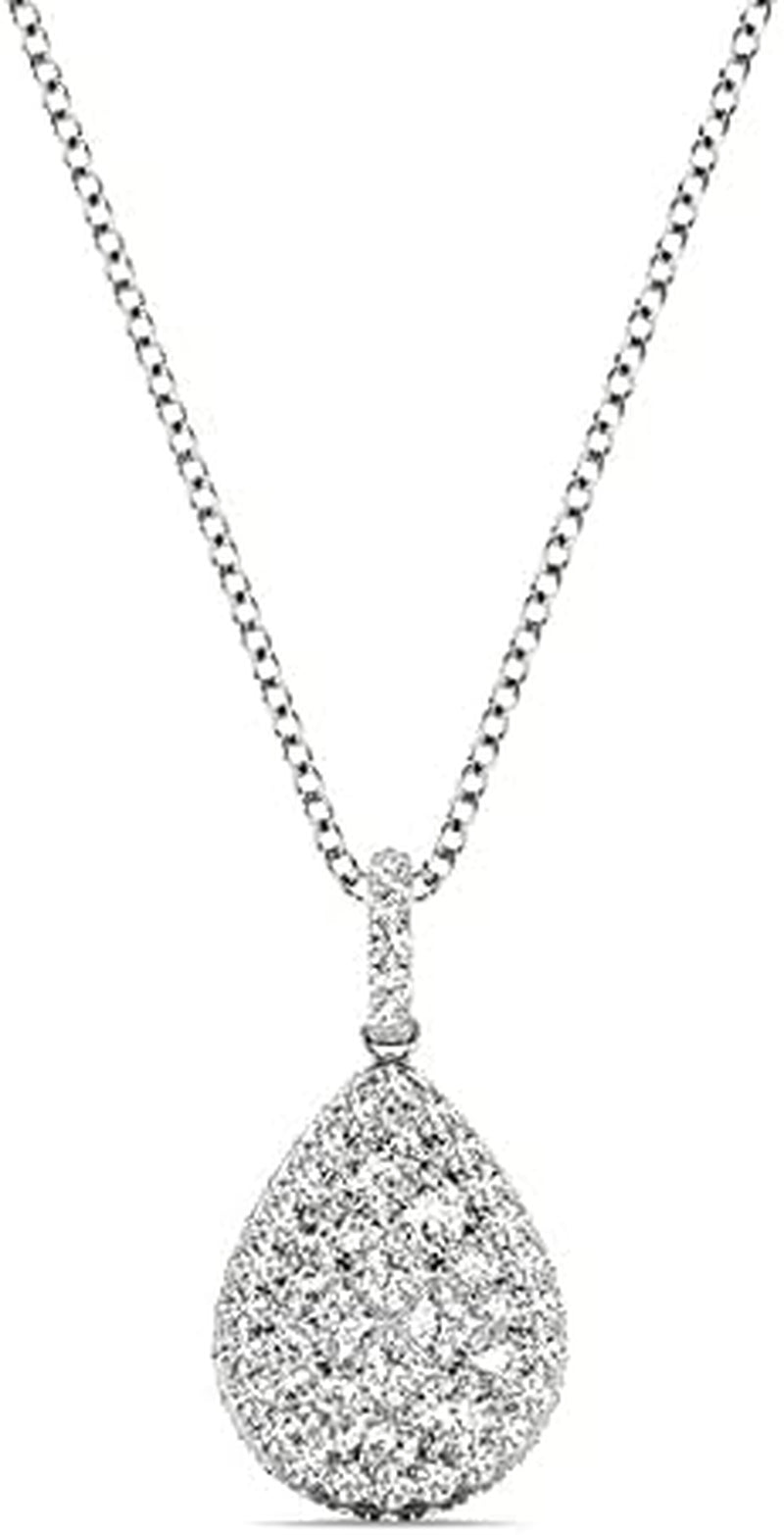 [18Kt, 0.87 Cttw] White Gold Necklace Pear-Shaped Cluster Diamond Pendant