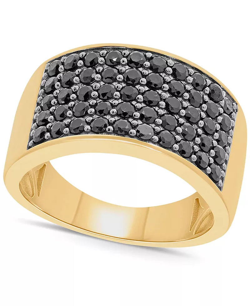 [14K, 2 Ct. T.W.] Gold-Plated Sterling Silves Men's Black Diamond Ring