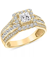 [14K, 1-1/2 Ct. T.W.] Gold Diamond Princess Halo Triple Row Engagement Ring