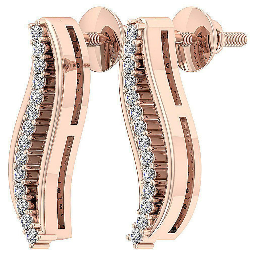 [14K, 0.15 Ct] Gold Fashion Huggie Earrings With Natural Diamonds