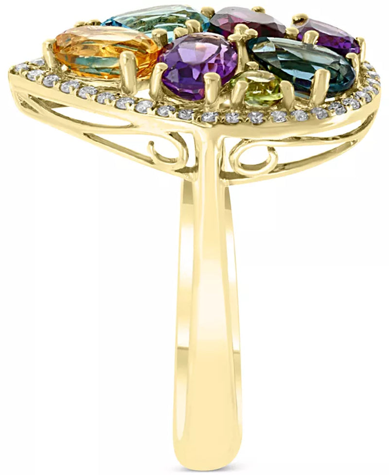 [14K] Gold Multi-Gemstone (3-1/4 Ct. T.W.) & Diamond (1/6 Ct. T.W.) Pear Halo Statement Ring