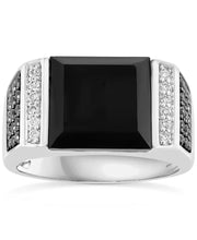 [14K, 5/8 Ct. T.W.] White Gold Onyx & Diamond Ring