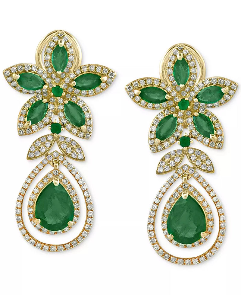 [14K] White Gold  Emerald (5-1/4 Ct. T.W.) & Diamond (1-1/4 Ct. T.W.) Teardrop Earrings