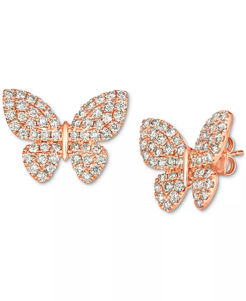 [14K, 2 Ct. T.W.] Rose Gold Nude Diamond Butterfly Stud Earrings