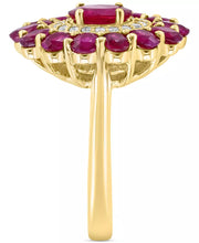 [14K] Gold Ruby (4-1/3 Ct. T.W.) & Diamond (1/5 Ct. T.W.) Flower Ring