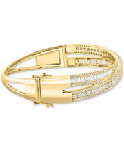 [2-1/6 Ct. T.W.] 14K Two-Tone Gold Diamond Round & Baguette Crossover Bangle Bracelet