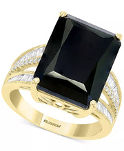 [14K, 3/8 Ct. T.W.] Gold Onyx & Diamond Statement Ring 