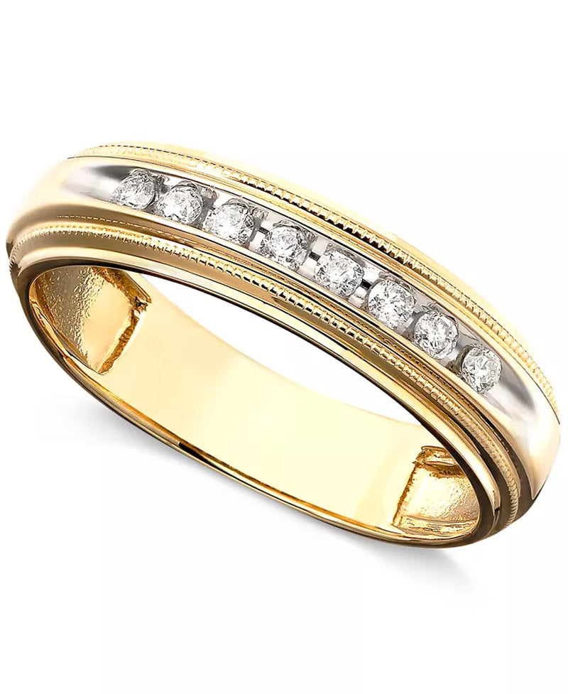 [14K, 1/5 Ct. T.W.] Gold Two-Tone Men's Diamond Band