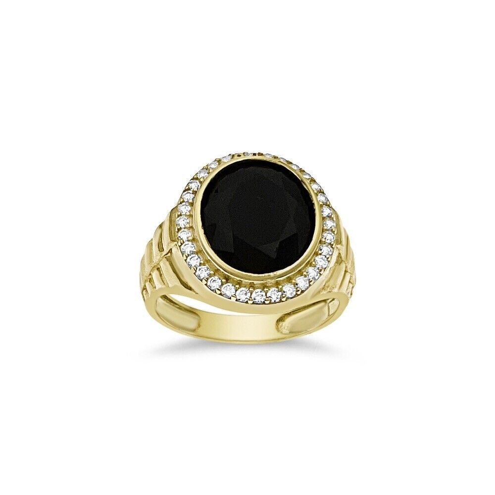 [10K] Yellow Gold Band & Black Oval Ring Band | Size10 Only