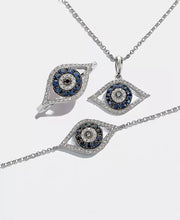 [14K, 1/4 Ct. T.W.] Gold & Sapphire Black and White Diamond Evil Eye Pendant