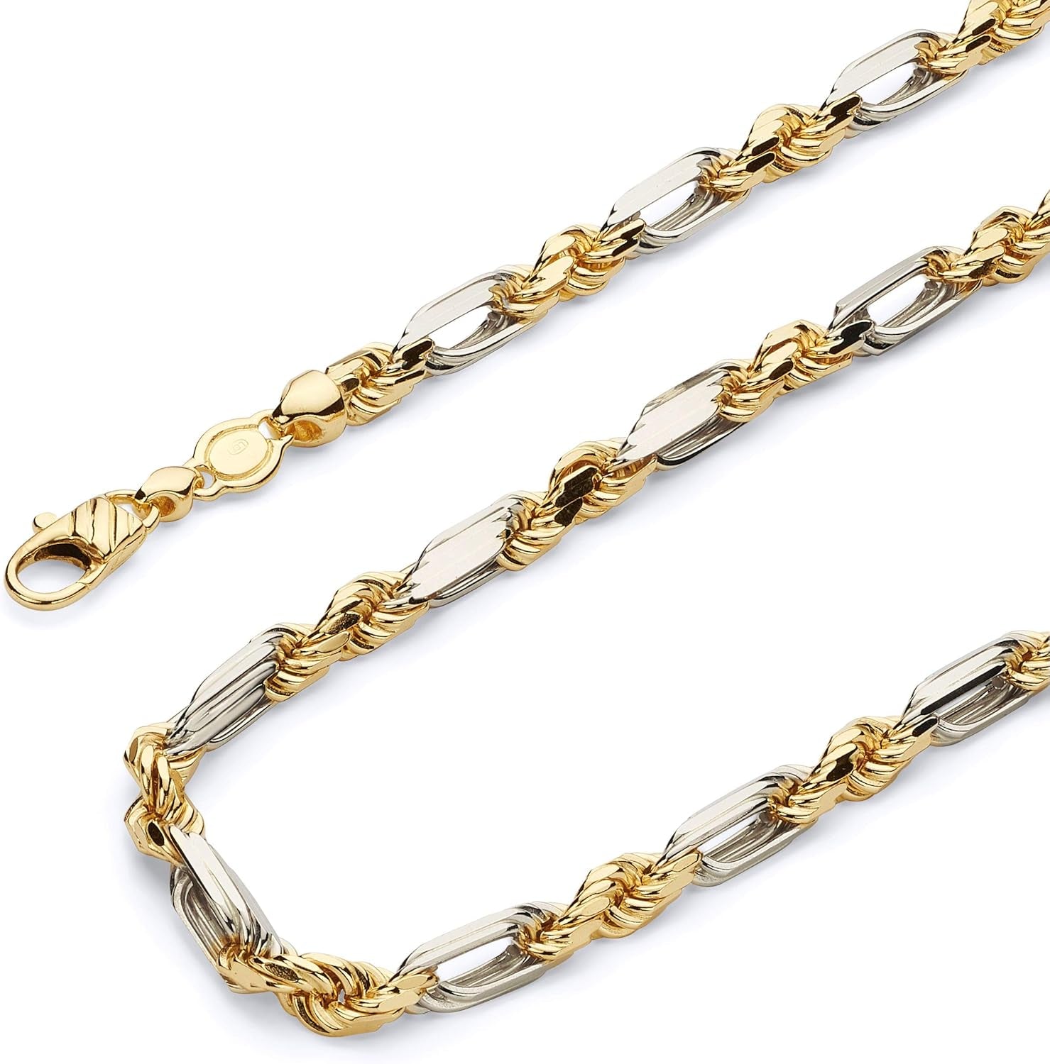 [14K] Two Tone Solid Gold 6.5Mm Figarope Chain Necklace with Lobster Claw Clasp