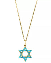 [14K] Yellow Gold Turquoise Star of David Pendant