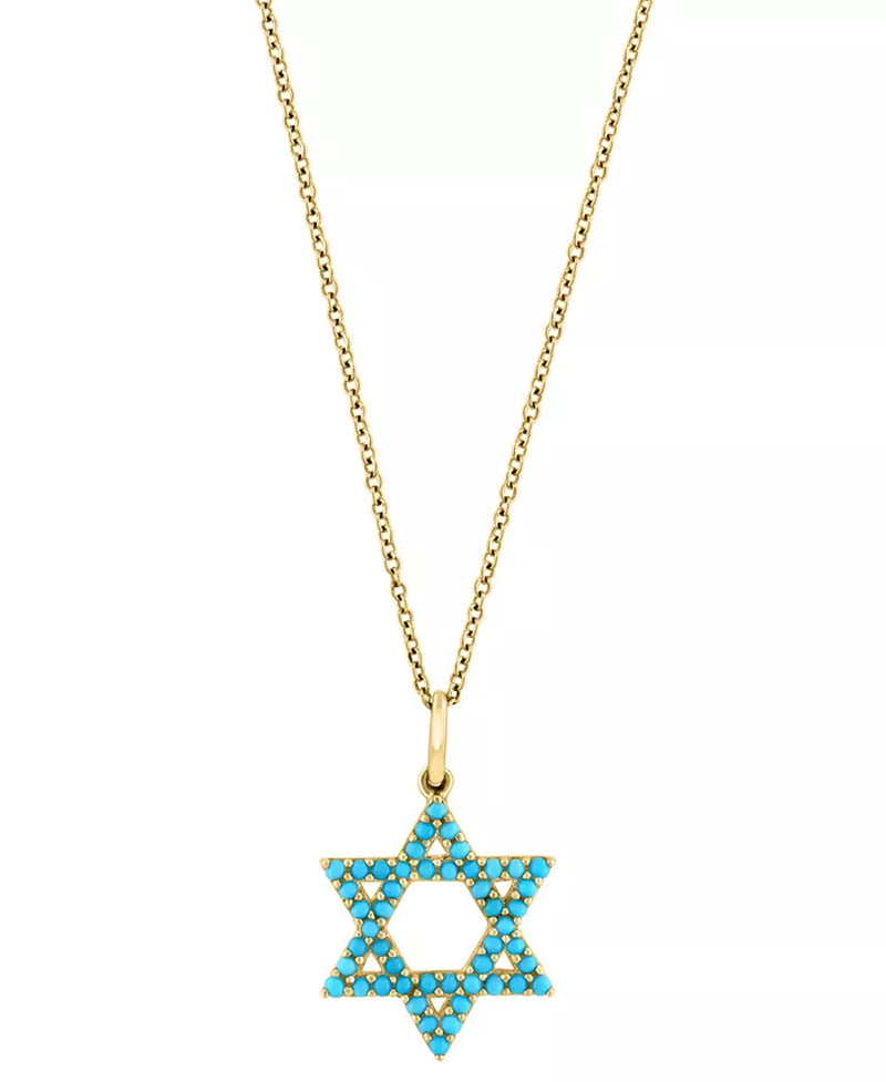 [14K] Yellow Gold Turquoise Star of David Pendant