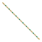 14K Yellow Gold Diamond and Emerald Oval Bracelet - .01 Dwt 1.70 Cwt