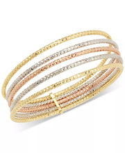 [10K] Tri-Color Gold Multi-Layered Textured Bangle Bracelet