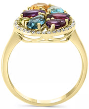 [14K] Gold Multi-Gemstone (3-1/4 Ct. T.W.) & Diamond (1/6 Ct. T.W.) Pear Halo Statement Ring