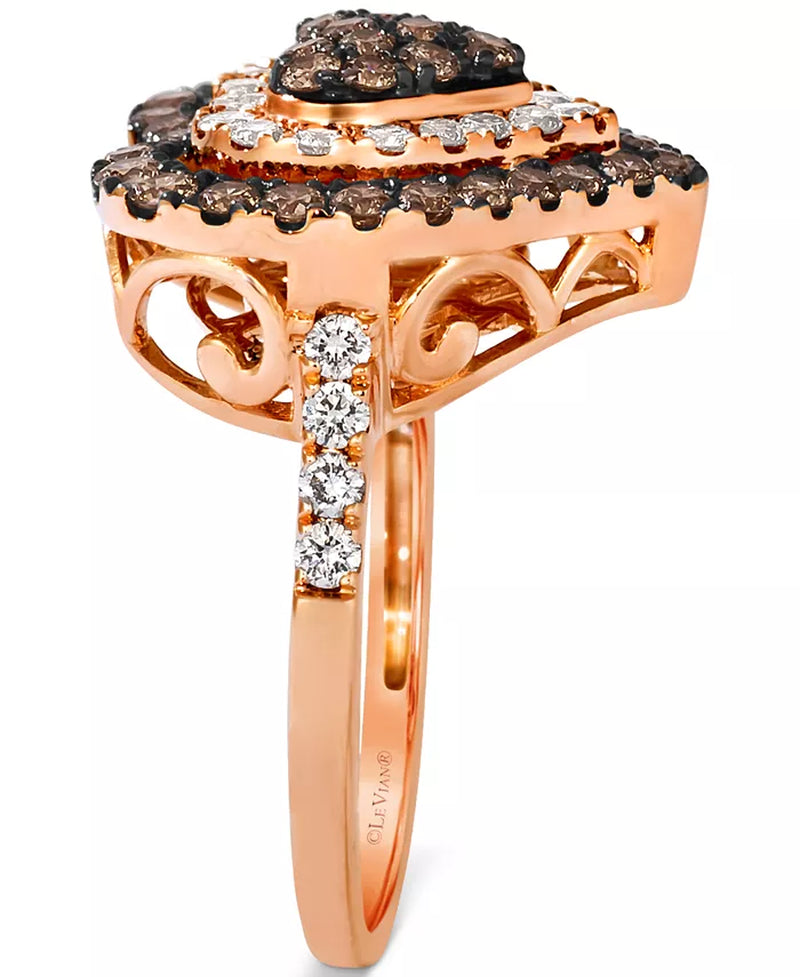 [14K, 1-1/4 Ct. T.W.] Rose Gold GODIVA X â® Chocolate Diamond & Nude Diamond Heart Halo Cluster Ring