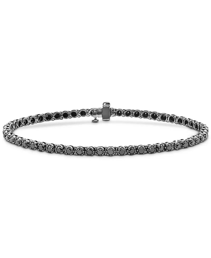 [5 Ct. T.W.] Men's Rhodium-Plated Sterling Silver Black Diamond Tennis Bracelet