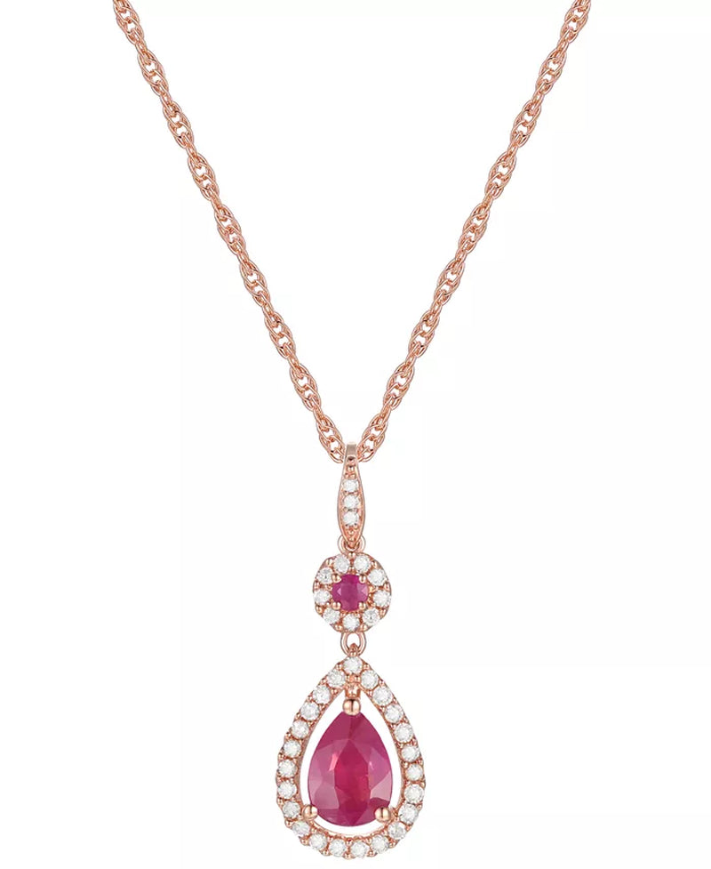 [14K] Rose Gold  Ruby (1-1/4 Ct. T.W.) & Diamond (1/3 Ct. T.W.) Necklace