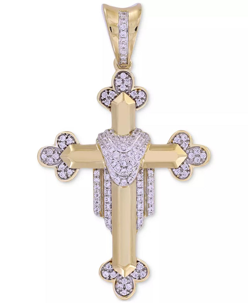 [10K, 1/3 Ct. T.W.] Gold Diamond Pavã© Ornate Cross Pendant