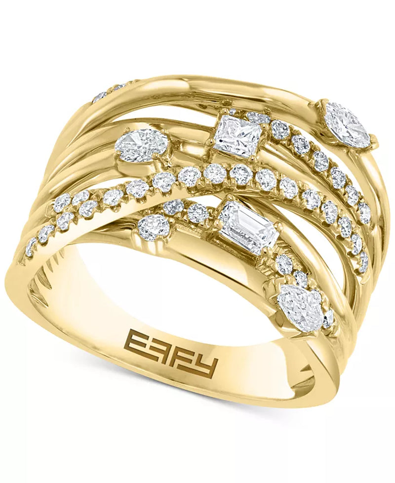 [14K, 1 Ct. T.W.] Gold  Diamond Multi-Shape Multi Row Crossover Ring