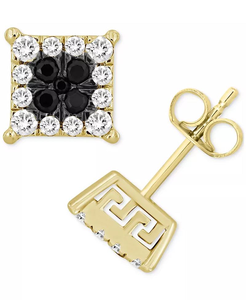 [10K, 1/2 Ct. T.W.] Gold Black & White Diamond Greek Key Stud Earrings