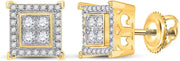 [14K, 1/3 Cttw] Yellow Gold Mens Round Diamonds Square Stud Earrings