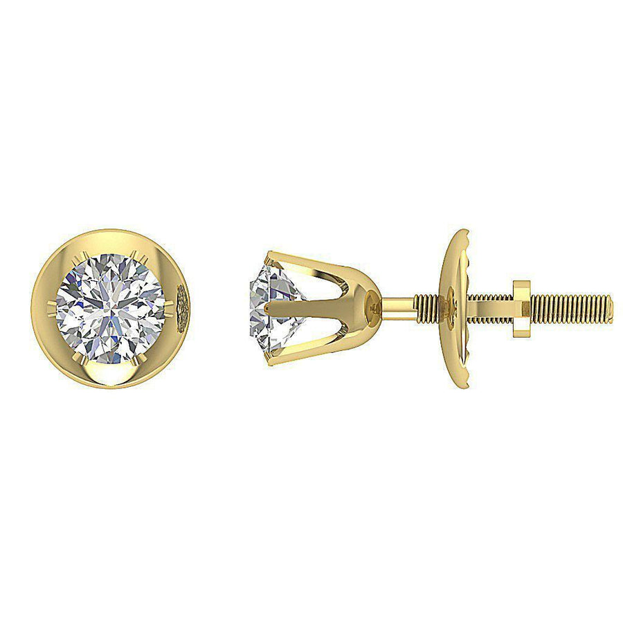 [14K, 0.30 Ct] Yellow Gold Solitaire Studs Earrings Natural Round Cut Diamond