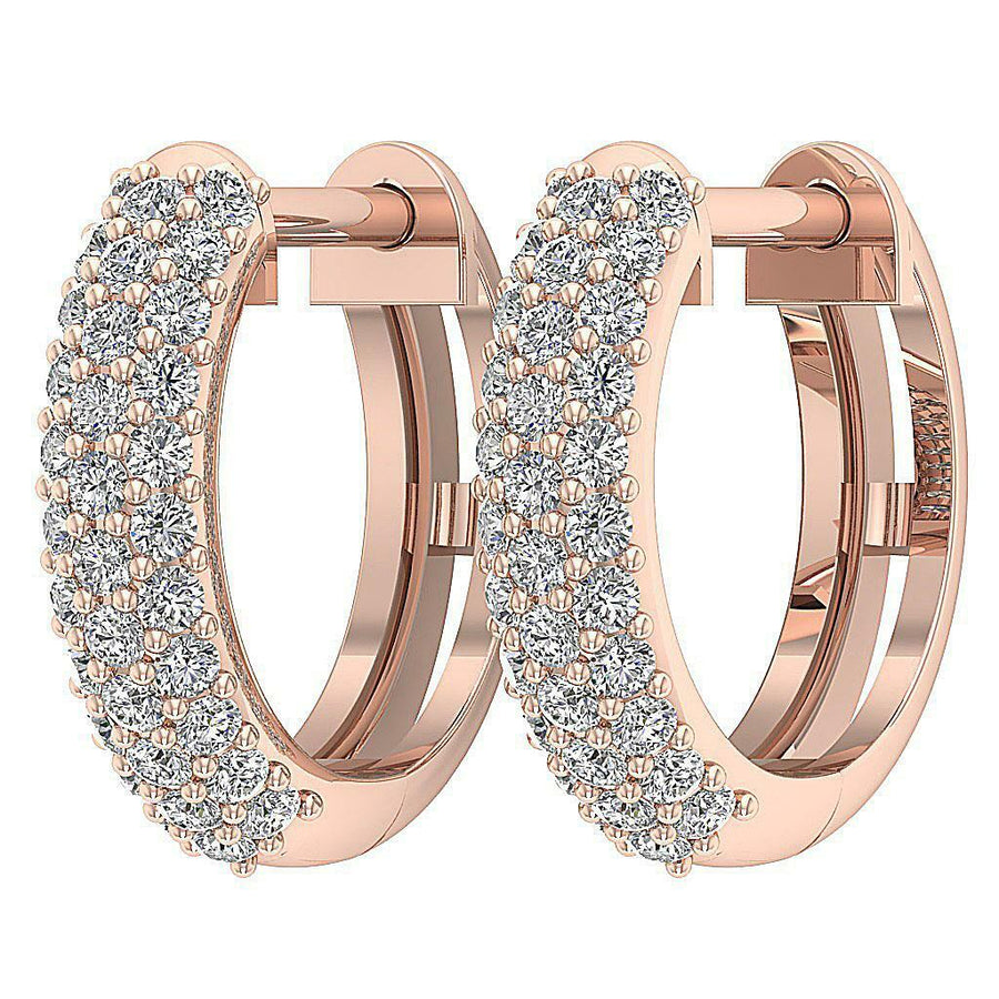 [14K. 1/2 Ct] White / Yellow / Rose Gold Hoops Natural Diamond Pave Earring