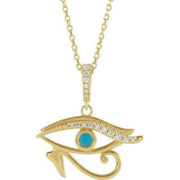 14K Yellow Gold Turquoise & Diamond Eye of Horus 16-18" Necklace