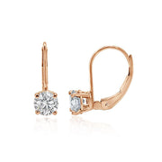 [14K, 0.40 Ct] Solid Gold Leverback Solitaire Studs Earrings Round Cut Diamond 