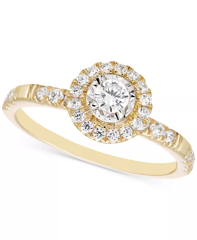 [14K, 1/2 Ct. T.W.] Gold Diamond Halo Ring