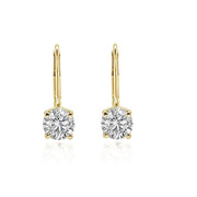 [14K, 0.40 Ct] Solid Gold Leverback Solitaire Studs Earrings Round Cut Diamond 