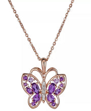 [14K, 1 Ct. T.W.] Rose Gold-Plated Sterling Silver Amethyst & White Topaz Accent Butterfly Pendant