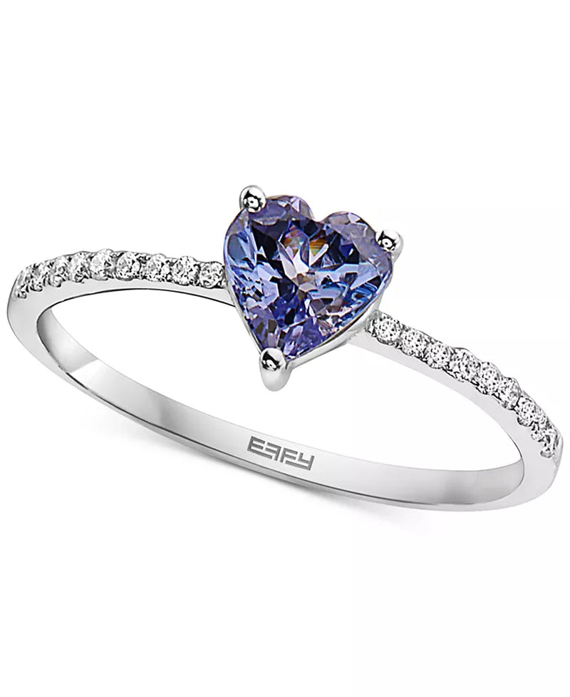 Sterling Silver Tanzanite (5/8 Ct. T.W.) & Diamond (1/10 Ct. T.W.) Heart Ring