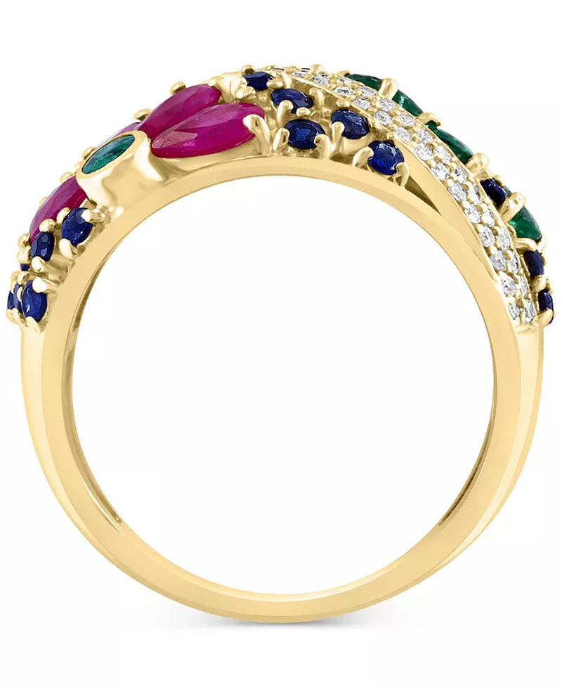 [14K] Gold Multi-Gemstone (2-3/4 Ct. T.W.) & Diamond (1/4 Ct. T.W.) Flower Openwork Ring