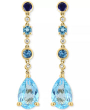 [14K] Gold Multi-Gemstone (5-5/8 Ct. T.W.) & Diamond (1/20 Ct. T.W.) Linear Drop Earrings